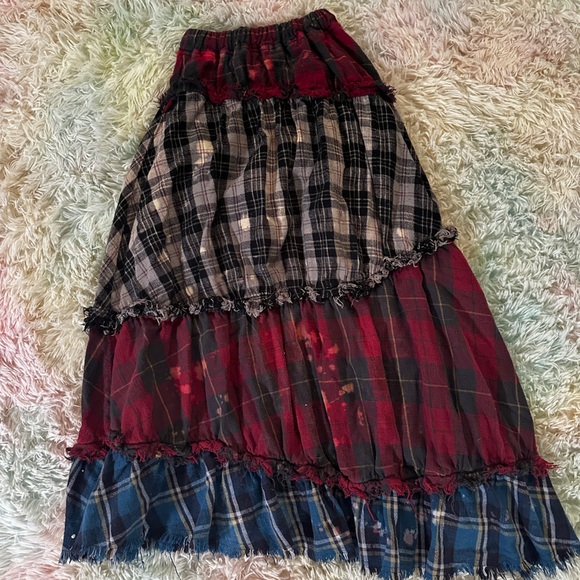 R13 Pieced Gathered Skirt In Od Red/beige/blue Plaid Size XS - Picture 7 of 12